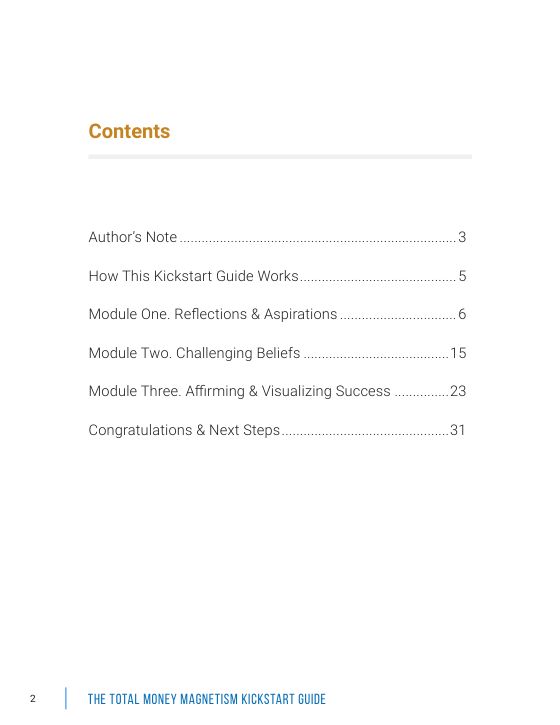 Kickstart Guide contents